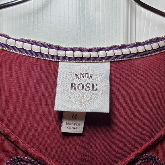 Knox Rose Dress Flutter Sleeves Sz M Burgundy Embroidered - Picture 9 of 10